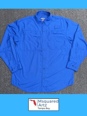 Reel Legends Saltwater II Blue Fishing Shirt Mens Large Long Sleeve Vented